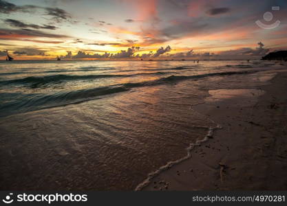 Beautiful sunset at Boracay beach, Philippines.