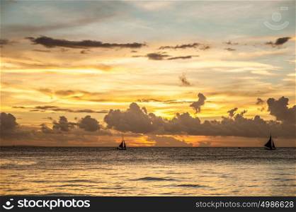 Beautiful sunset at Boracay beach, Philippines.