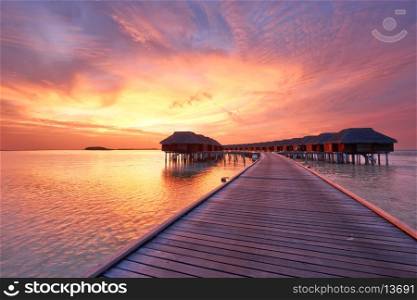 Beautiful sunset at Maldivian beach