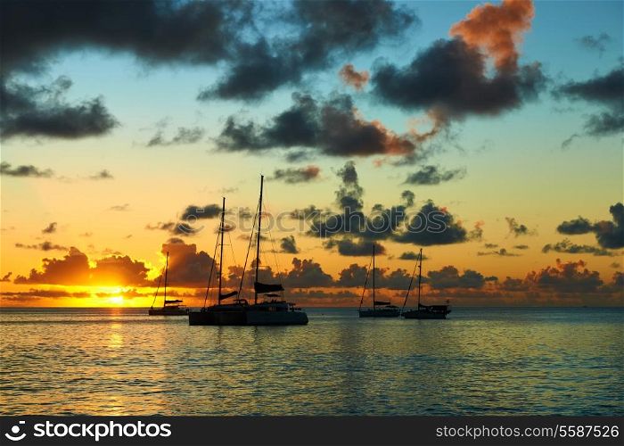 Beautiful sunset at Seychelles