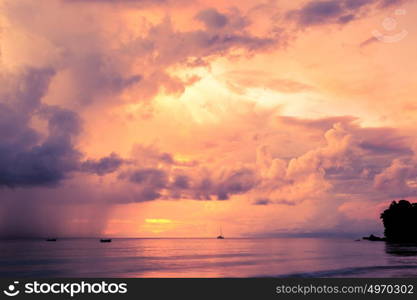 Beautiful sunset at Seychelles beach, Mahe