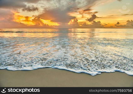 Beautiful sunset at Seychelles beach, Mahe