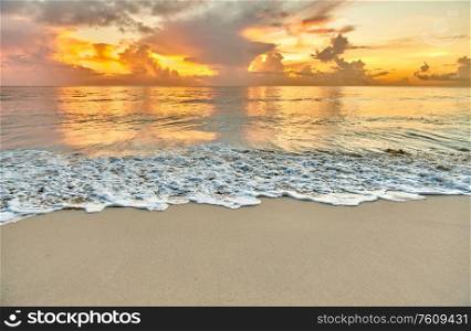 Beautiful sunset at Seychelles beach, Mahe