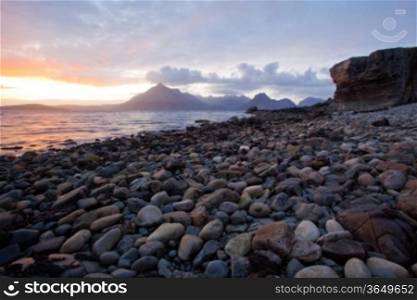 Beautiful Sunset at Stony Beach Elgol Isle of Skye Highland Scotland