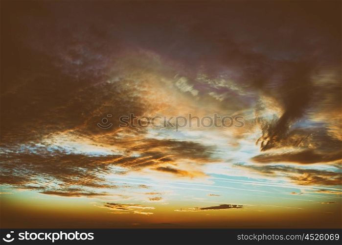 Beautiful Sunset Background On Cloudy Sky