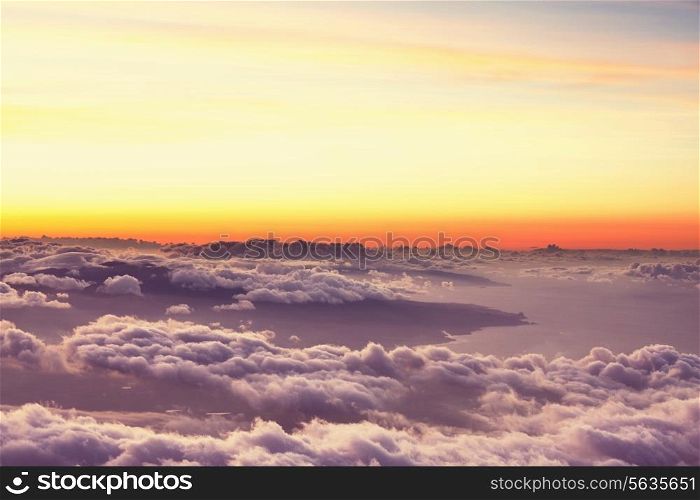 Beautiful sunset cloud and hill above