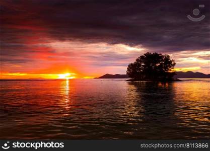 Beautiful sunset colors of Seychelles