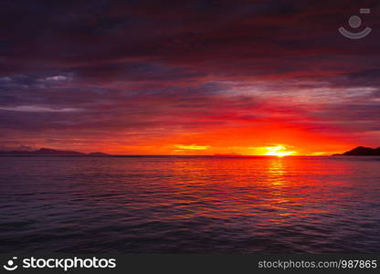 Beautiful sunset colors of Seychelles