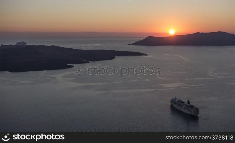 Beautiful sunset in Fira, Santorini,. Greece