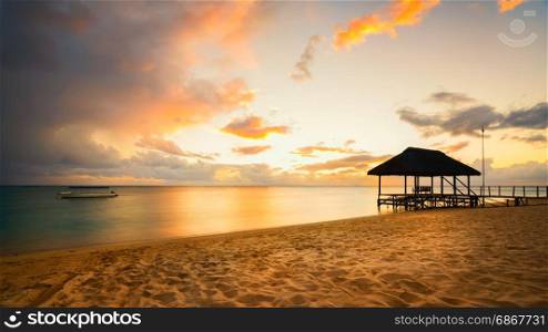 Beautiful sunset in Mauritius Island with Jetty silhouette