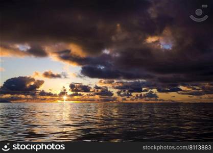 Beautiful sunset in Praslin, Seychelles