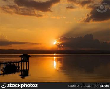 beautiful sunset in river at Lum Chae dam, Khonburi, Nakhon Ratchasima, Thailand
