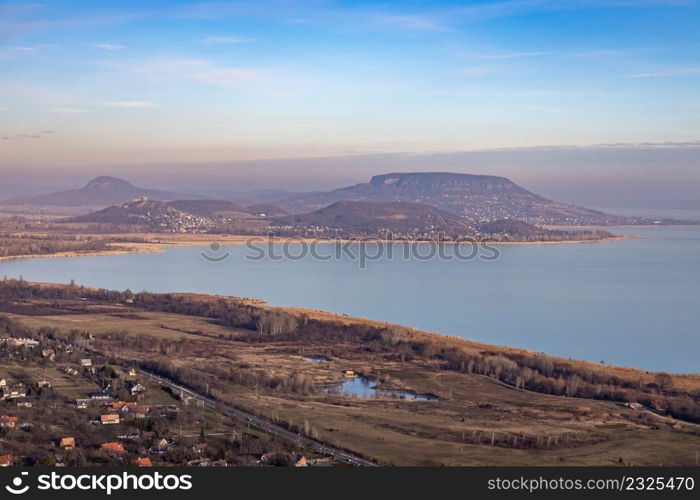 Beautiful sunset light over lake Balaton of Hungary