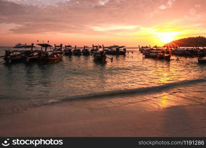 Beautiful sunset long-tail boat Koh Lipe Beach Thailand ,Summer vacation