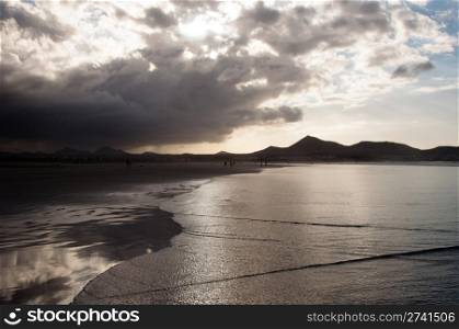 Beautiful Sunset On Famara Beach, Lanzarote, Canary Islands, Spain