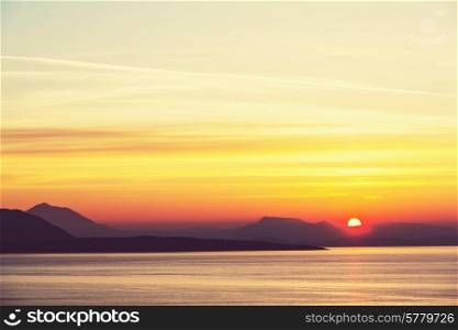 Beautiful sunset on Greece coast