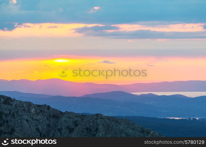 Beautiful sunset on Greece coast