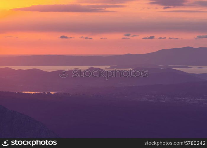 Beautiful sunset on Greece coast