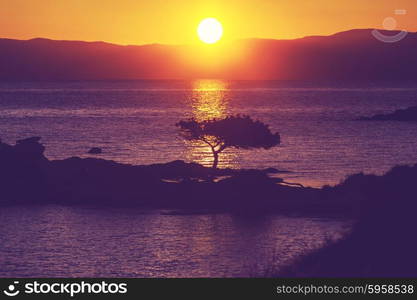 Beautiful sunset on Greece coast