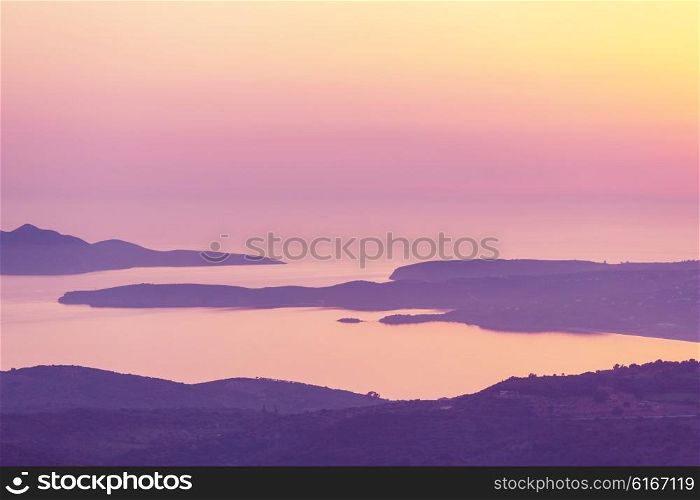 Beautiful sunset on Greek coast