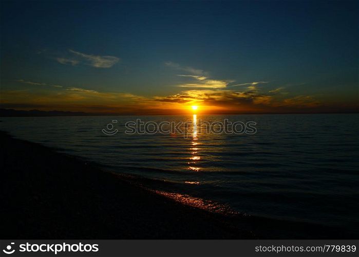 beautiful sunset on lake baikal
