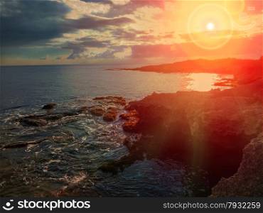 Beautiful sunset on the coast of Sicily