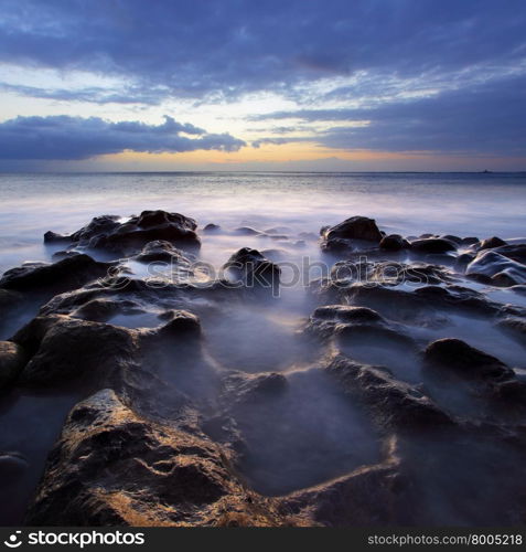 Beautiful sunset over Atlantic Ocean. Tenerife, Canary Islands.