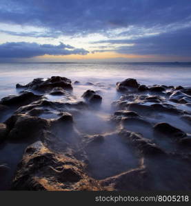 Beautiful sunset over Atlantic Ocean. Tenerife, Canary Islands.