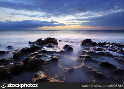 Beautiful sunset over Atlantic Ocean. Tenerife, Canary Islands.