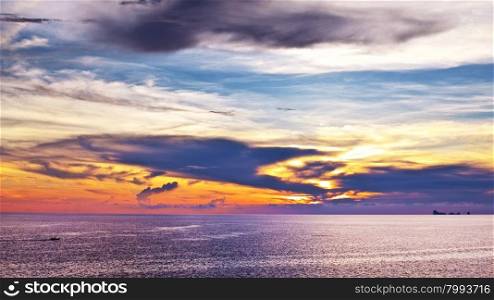 beautiful sunset over calm sea, samui, thailand