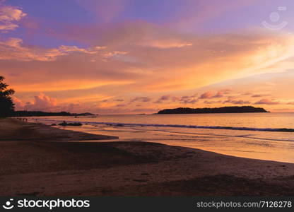 Beautiful sunset over the tropical sandy beach at Ngapali Beach in Myanmar