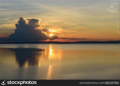 Beautiful sunset reflection over ubonrat dam,Thailand