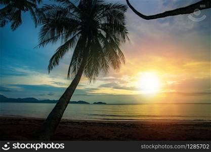 beautiful sunset sky and coconut sea beach in trat province thailand