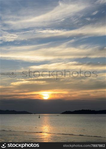 Beautiful sunset sky on Andaman sea in Ranong, Thailand