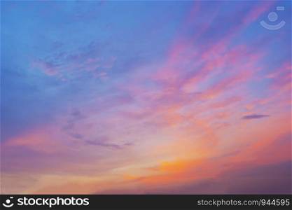 Beautiful sunset sky with clouds. Nature background.