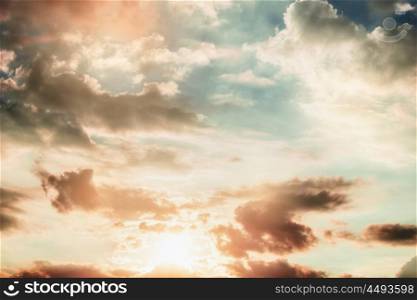 Beautiful sunset sky with clouds, outdoor nature