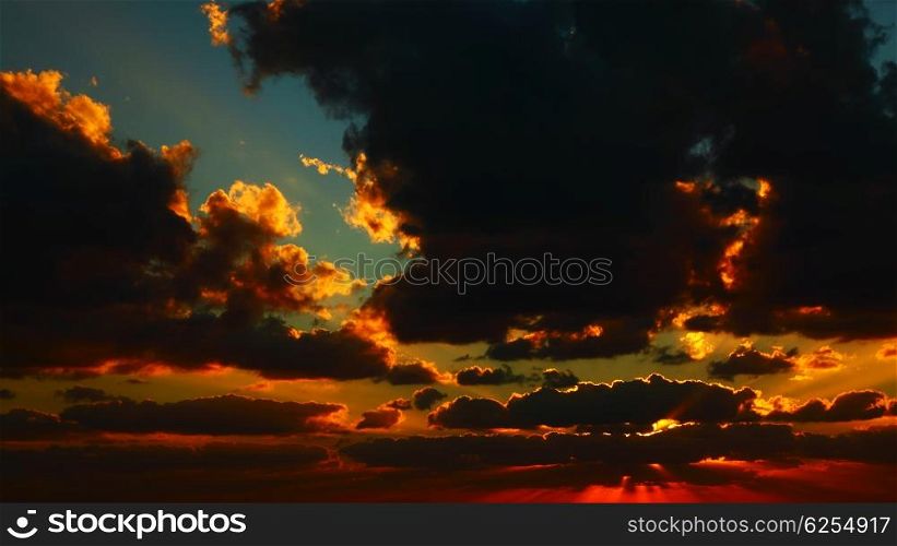 Beautiful sunset with dramatic sky &amp; clouds, natural colorful contrast light