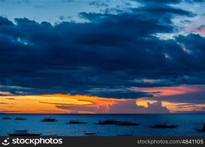 Beautiful sunset with dramatic sky at Panglao, Philippines