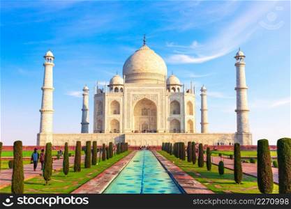 Beautiful Taj Mahal in Agra, Uttar Pradesh, India. Famous Taj Mahal, Agra, Uttar Pradesh, India
