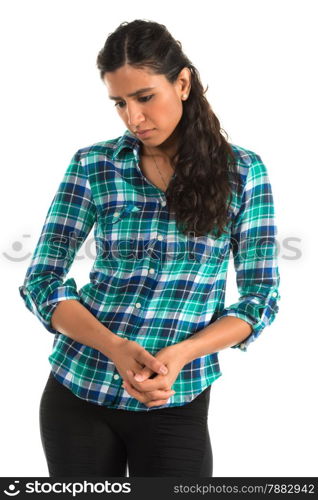 Beautiful tall Indian woman in a plaid blouse