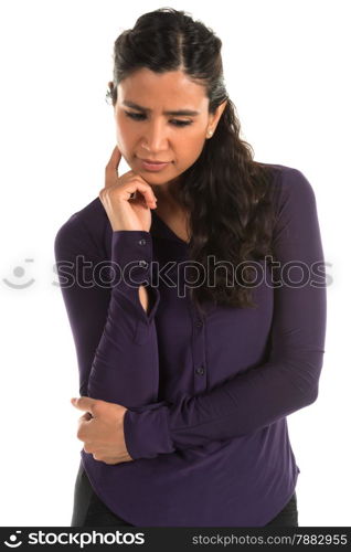 Beautiful tall Indian woman in a purple blouse