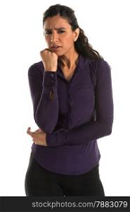 Beautiful tall Indian woman in a purple blouse