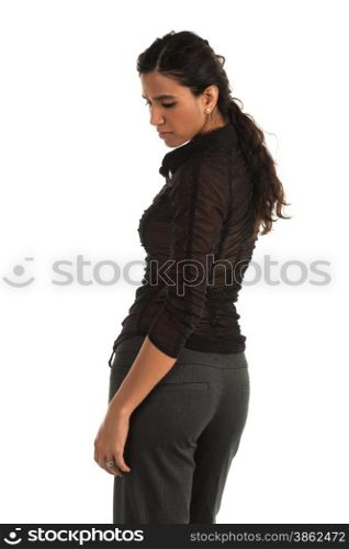 Beautiful tall Indian woman in a tight brown blouse