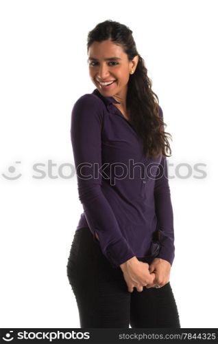 Beautiful tall Indian woman with a happy expression