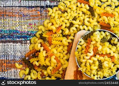 Beautiful tasty Italian pasta, tomatoes, onions and garlic for cooking pasta