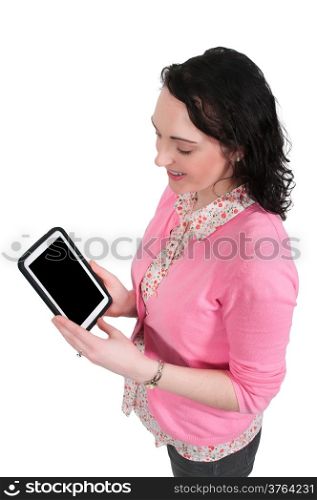 Beautiful technilogically savvy woman using a tablet