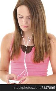Beautiful Teen Girl Listening To Headphones.