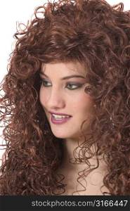 Beautiful teenager with red curly wig