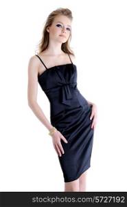 beautiful teenager young girl in black elegant dress&#xA;