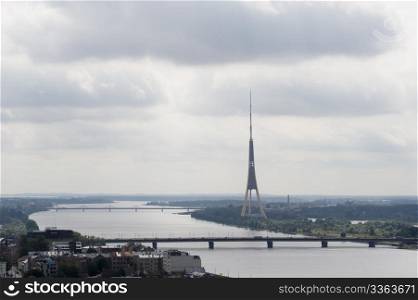 Beautiful television tower in Riga . Latvia